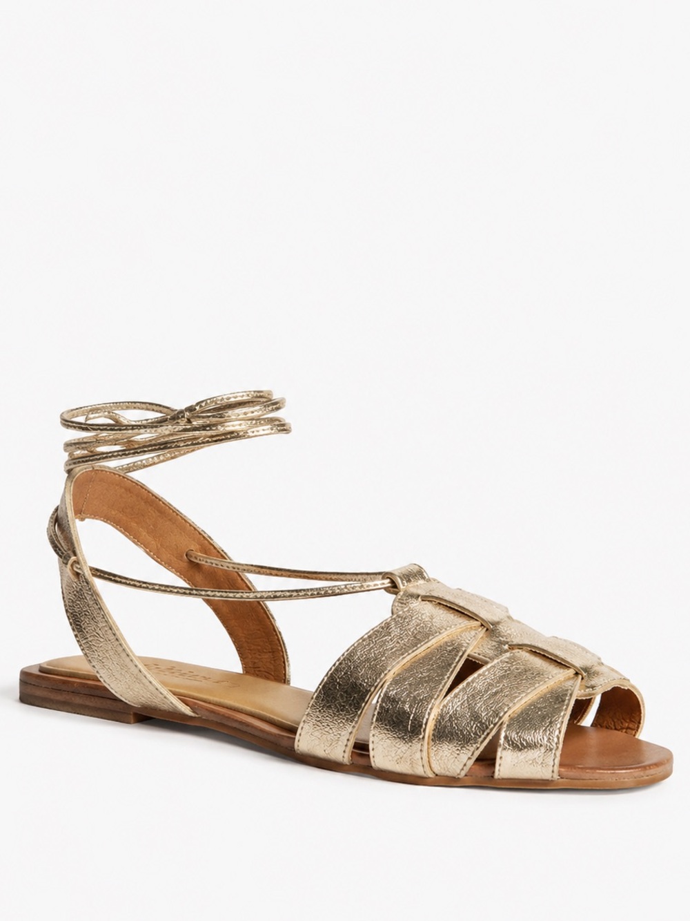 Zara Gold Metallic Lace-Up Gladiator Flat Sandals Women’s EU 39 US 8 ✨